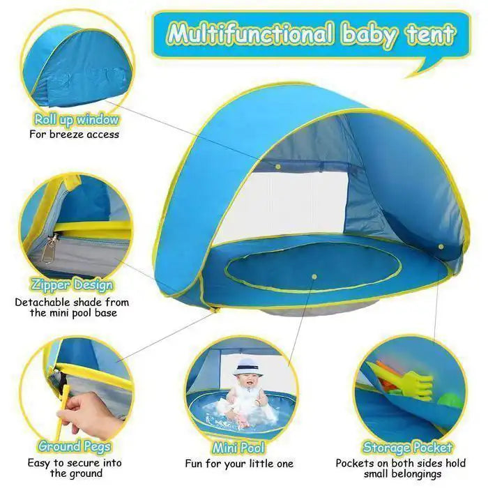 Tente de plage portable pour bebe, tente pop-up de plage pour bébé avec piscine