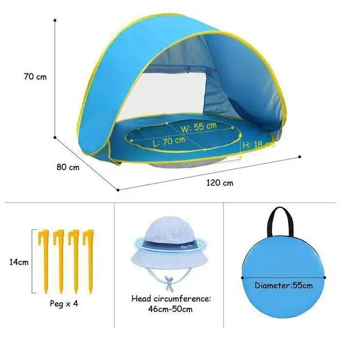 Tente de plage portable pour bebe, tente pop-up de plage pour bébé avec piscine