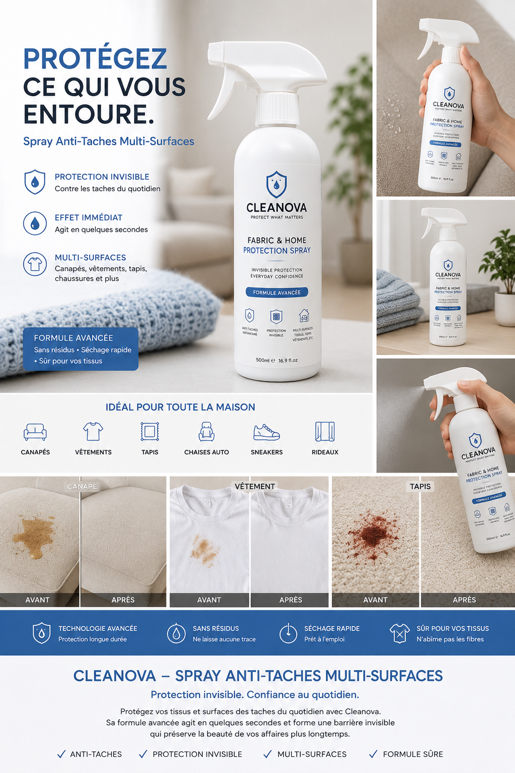 CLEANOVA - Spray Anti-taches Multisurfaces
