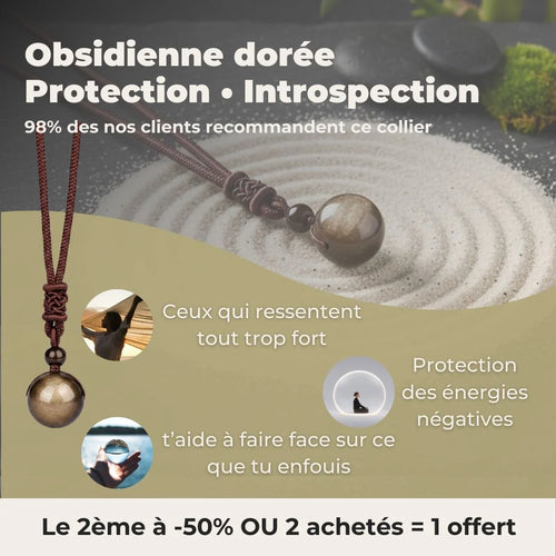 Collier – "Bouclier énergétique" – Obsidienne dorée A+