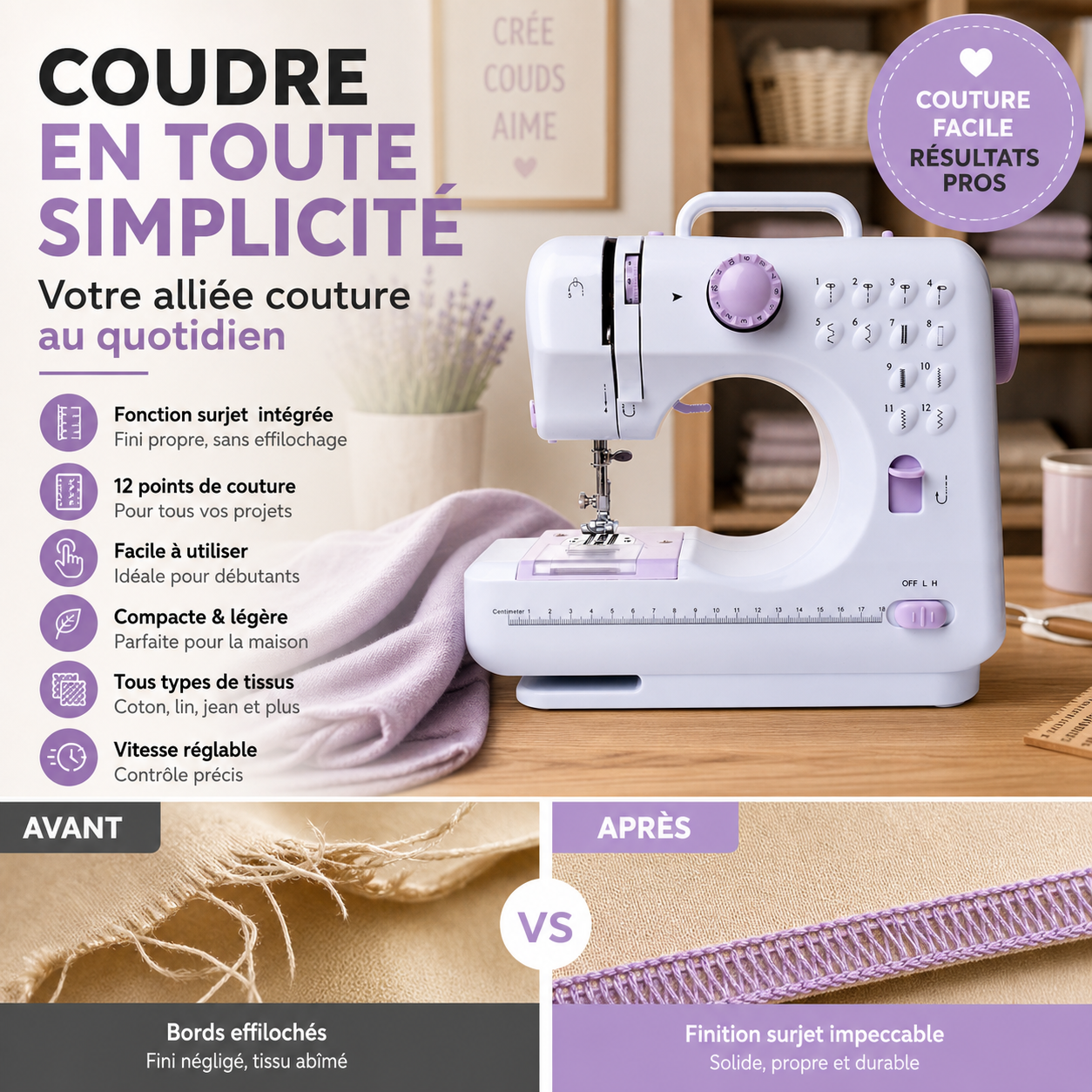 Machine à coudre multifonctionnelle avec point overlock