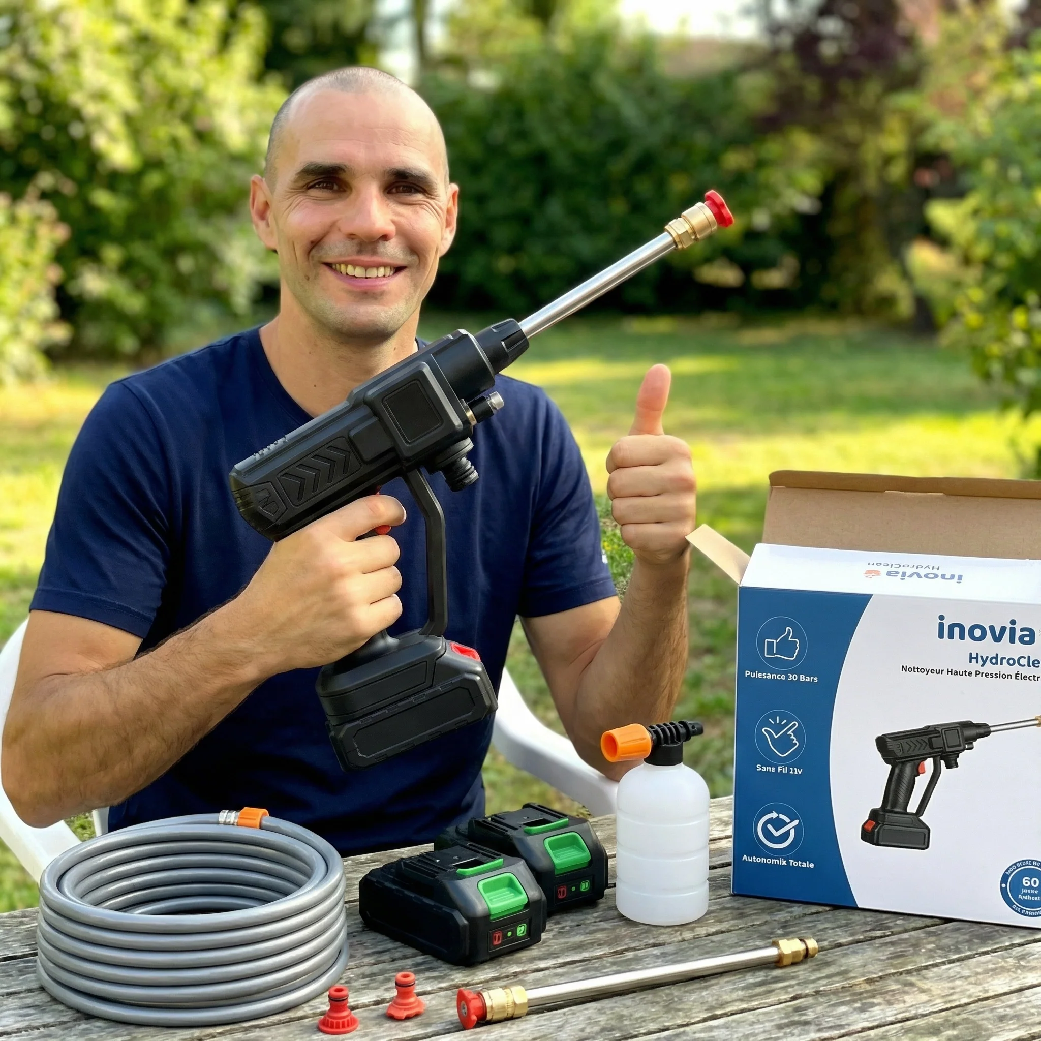 HydroClean PRO | Nettoyeur Haute Pression Électrique 21V Sans Fil | 50 Bars Portable avec Batterie