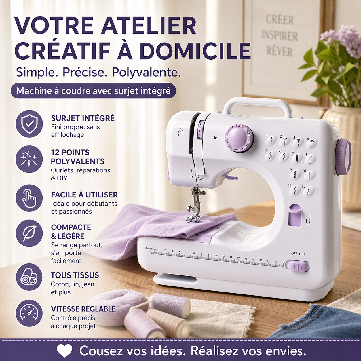 Machine à coudre multifonctionnelle avec point overlock