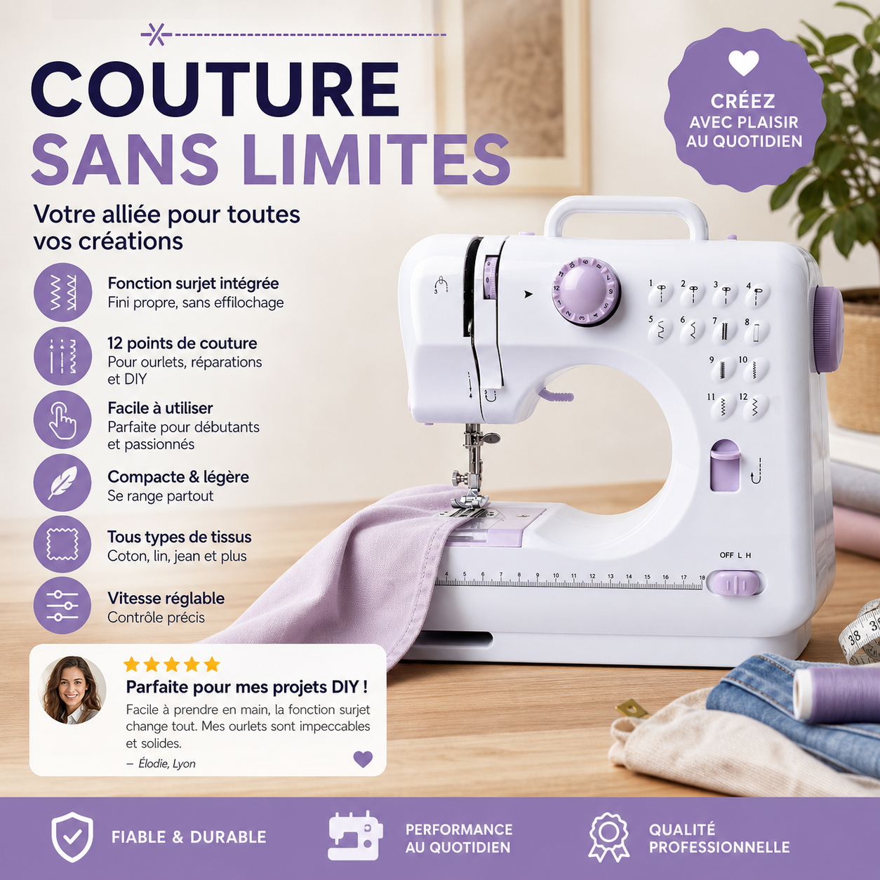 Machine à coudre multifonctionnelle avec point overlock