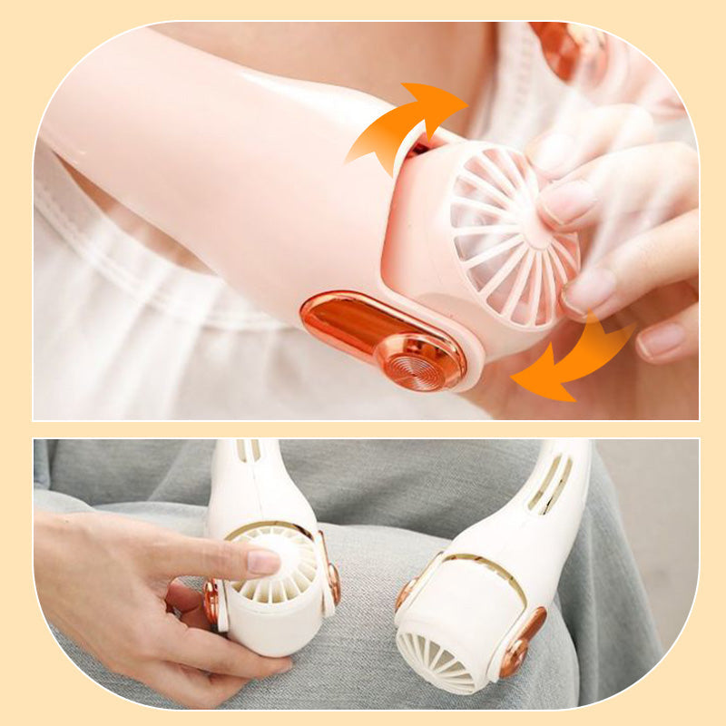 🔥🌪️🍃 VENTE CLIMATISEUR PORTABLE – Ventilateur de Cou à Faible Bruit, Rotatif 360° & Autonomie Longue (Blanc/Rose