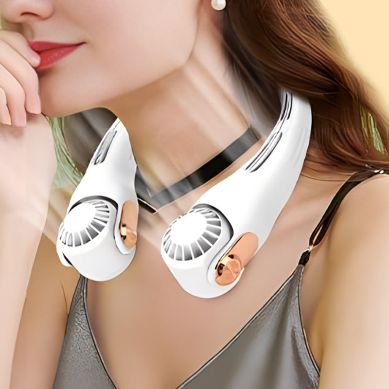🔥🌪️🍃 VENTE CLIMATISEUR PORTABLE – Ventilateur de Cou à Faible Bruit, Rotatif 360° & Autonomie Longue (Blanc/Rose