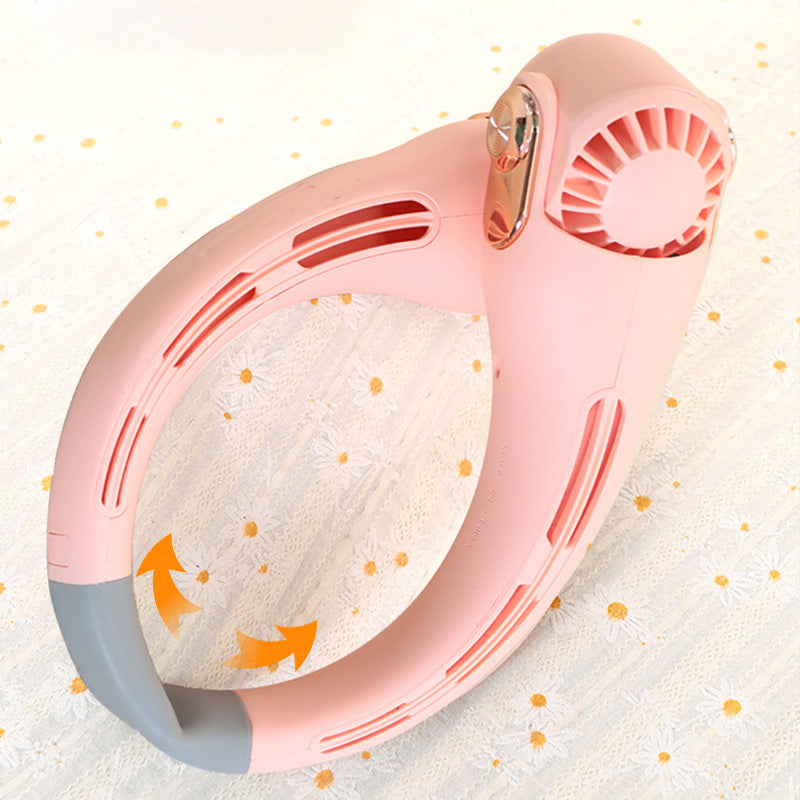 🔥🌪️🍃 VENTE CLIMATISEUR PORTABLE – Ventilateur de Cou à Faible Bruit, Rotatif 360° & Autonomie Longue (Blanc/Rose