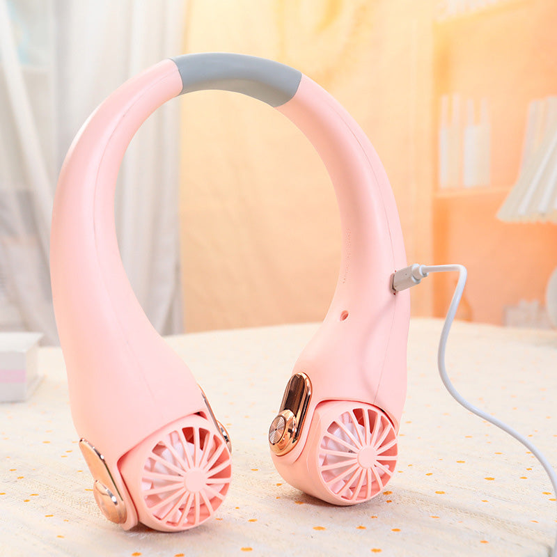🔥🌪️🍃 VENTE CLIMATISEUR PORTABLE – Ventilateur de Cou à Faible Bruit, Rotatif 360° & Autonomie Longue (Blanc/Rose