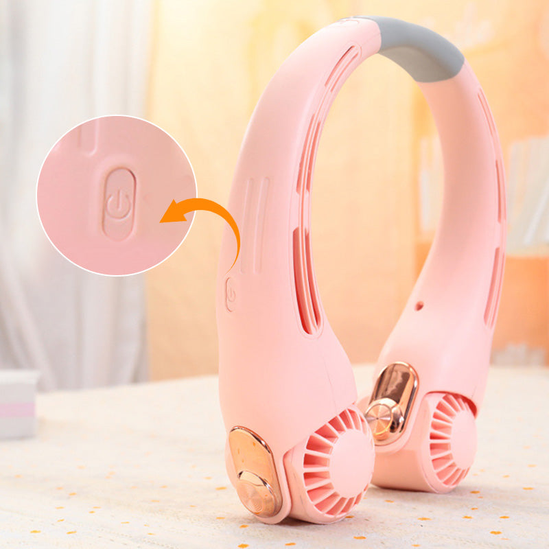 🔥🌪️🍃 VENTE CLIMATISEUR PORTABLE – Ventilateur de Cou à Faible Bruit, Rotatif 360° & Autonomie Longue (Blanc/Rose