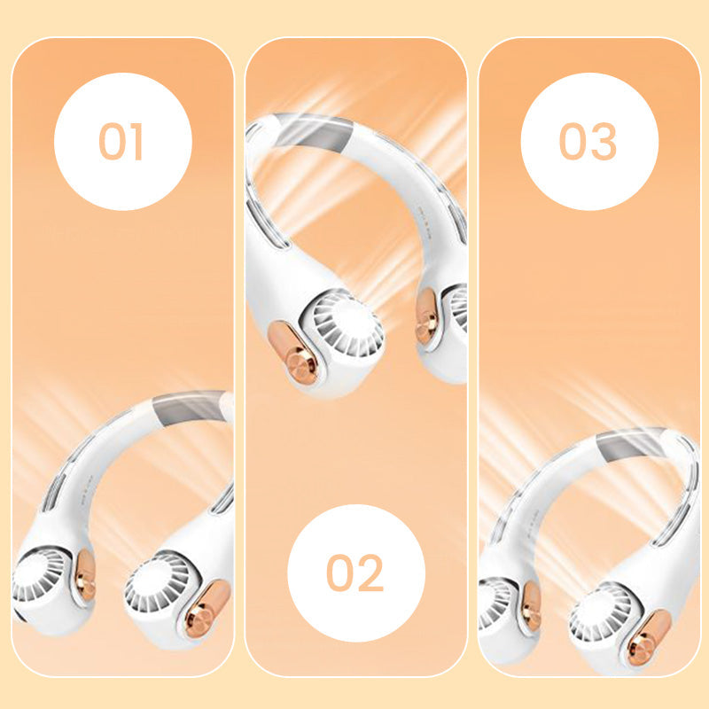 🔥🌪️🍃 VENTE CLIMATISEUR PORTABLE – Ventilateur de Cou à Faible Bruit, Rotatif 360° & Autonomie Longue (Blanc/Rose