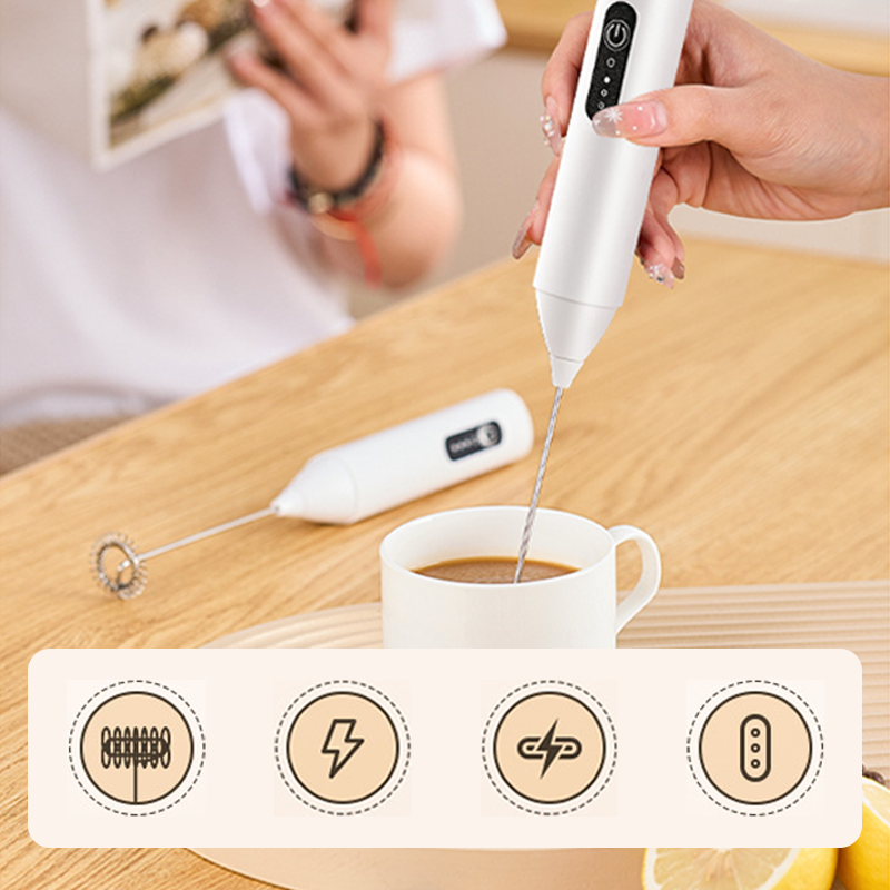 ☕Mousseur Électrique pour Boissons – 3 Vitesses, USB & 400 mAh (Vert/Blanc/Noir, 22.5 cm)