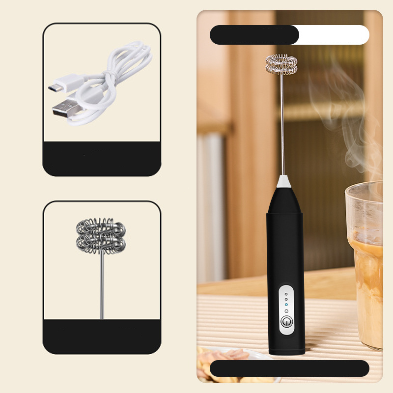 ☕Mousseur Électrique pour Boissons – 3 Vitesses, USB & 400 mAh (Vert/Blanc/Noir, 22.5 cm)