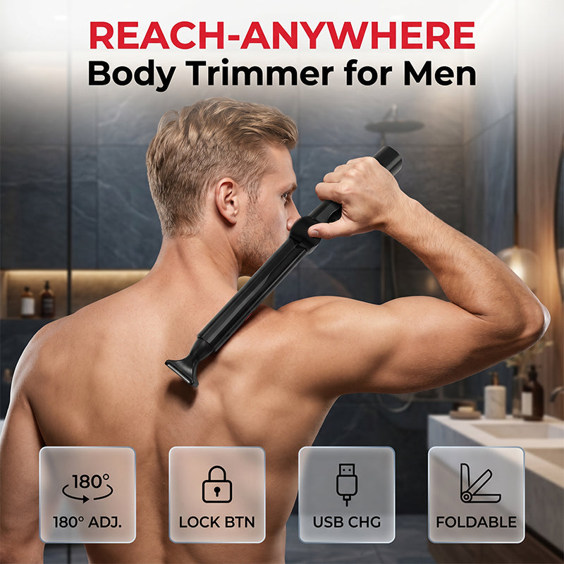 🥳💞 PLUS DE 50 000 EXEMPLAIRES VENDUS ! 🪒💪 50 % DE RÉDUCTION ! Tondeuse pour le corps « Reach-Anywhere » – Manche télescopique, têtes de précision. Tondez vous-même votre dos, votre torse et vos jambes – sans avoir besoin d’aide !