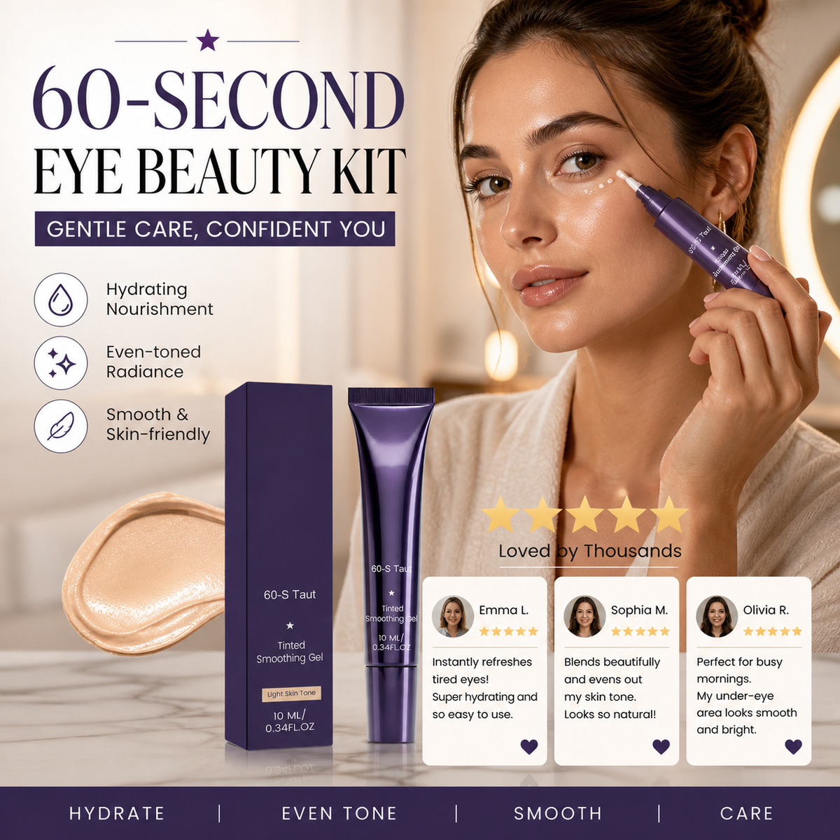 Kit de maquillage pour les yeux « 60 secondes » – Gel teinté raffermissant pour les poches et les cernes