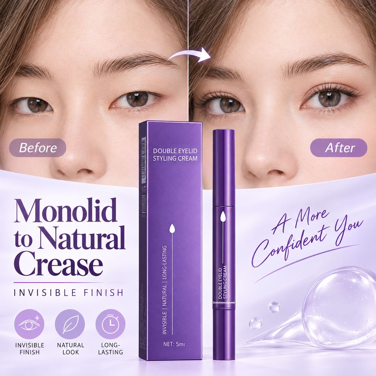 Stylo crème invisible pour paupières doubles