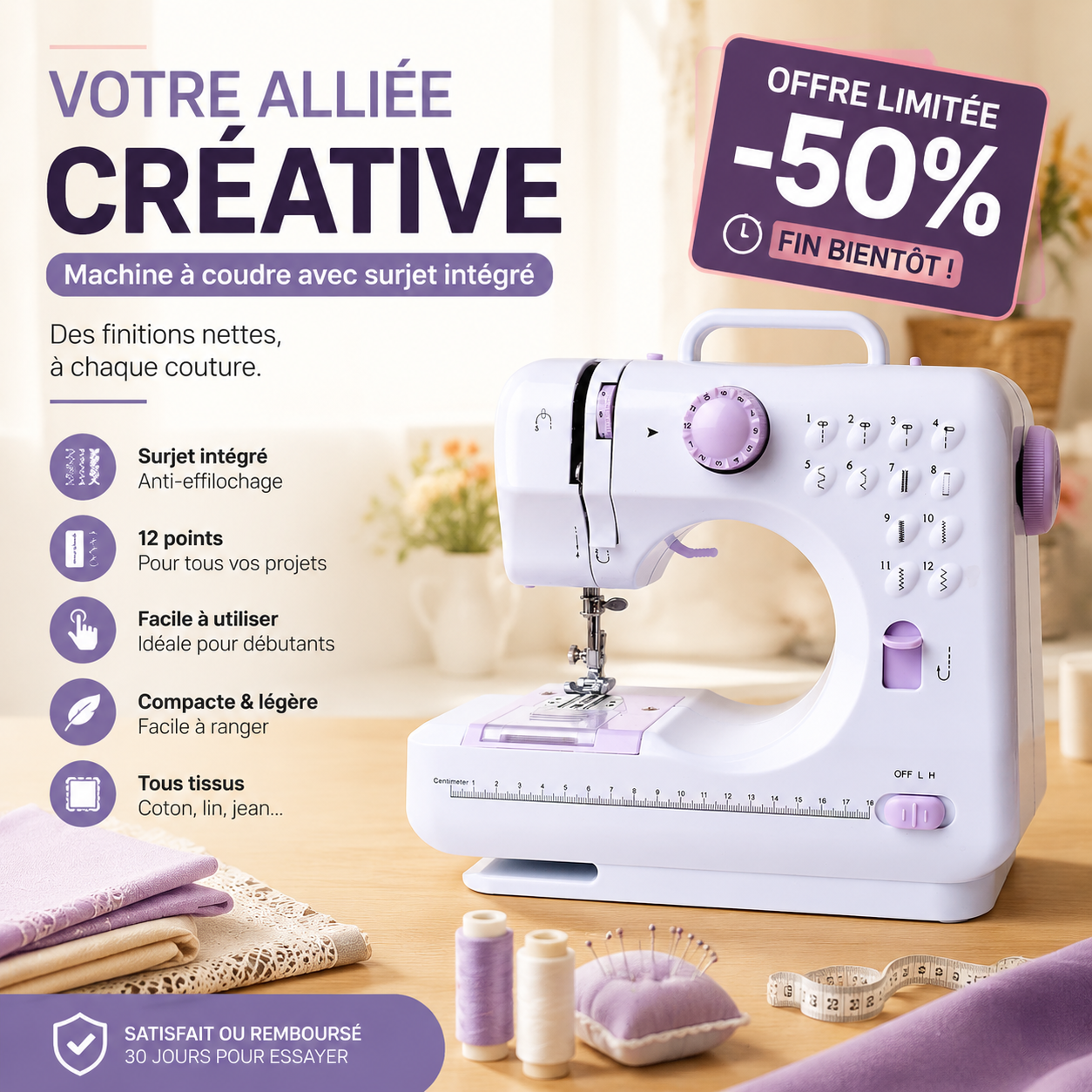 Machine à coudre multifonctionnelle avec point overlock