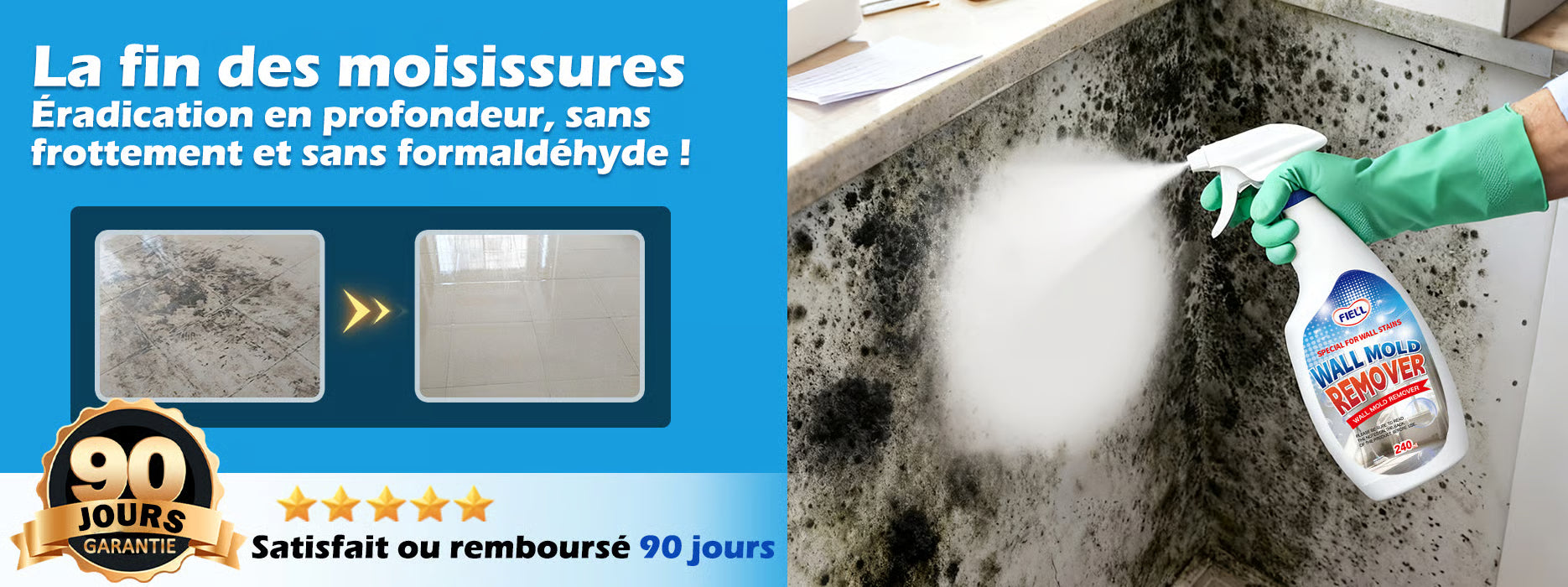 Spray nettoyant anti-moisissure à action rapide pour murs